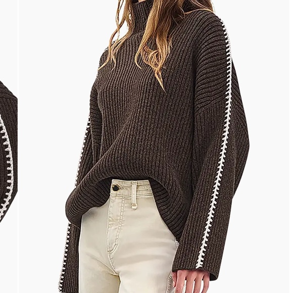 rag & bone Ingrid Wool Leather-Trim Turtleneck Sweater - Picture 3 of 10